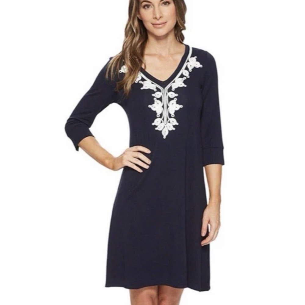Hatley Navy Embroidered V-Neck Knit Dress Coastal Classic Size XS